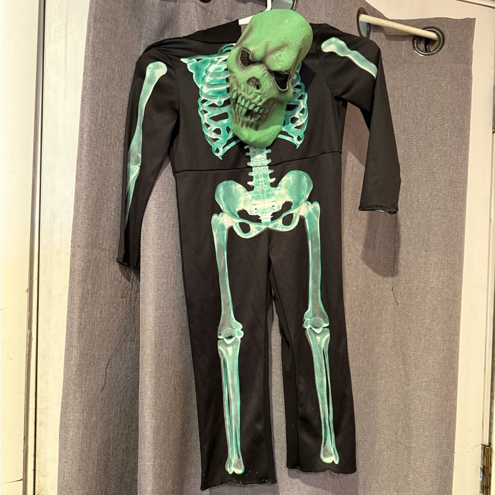 Kids Skeleton Costume with Green Skull Mask